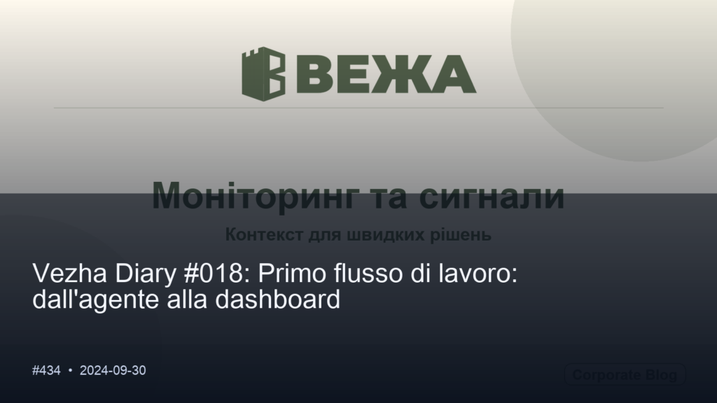Vezha Diary #018: Primo flusso di lavoro: dall’agente alla dashboard