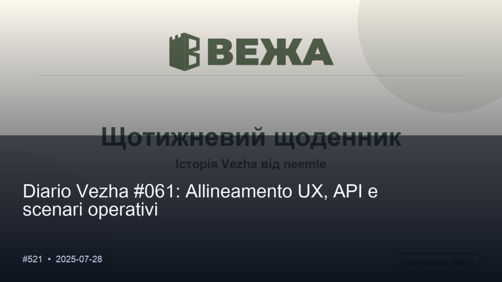 Diario Vezha #061: Allineamento UX, API e scenari operativi
